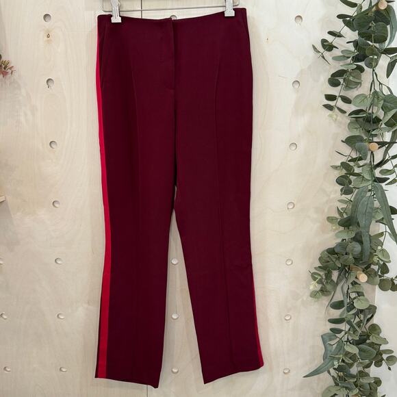 CINQ A SEPT Lana Piped Cropped Trousers Size 2 Rhubarb Camilla Red Crepe Pants - Picture 2 of 11